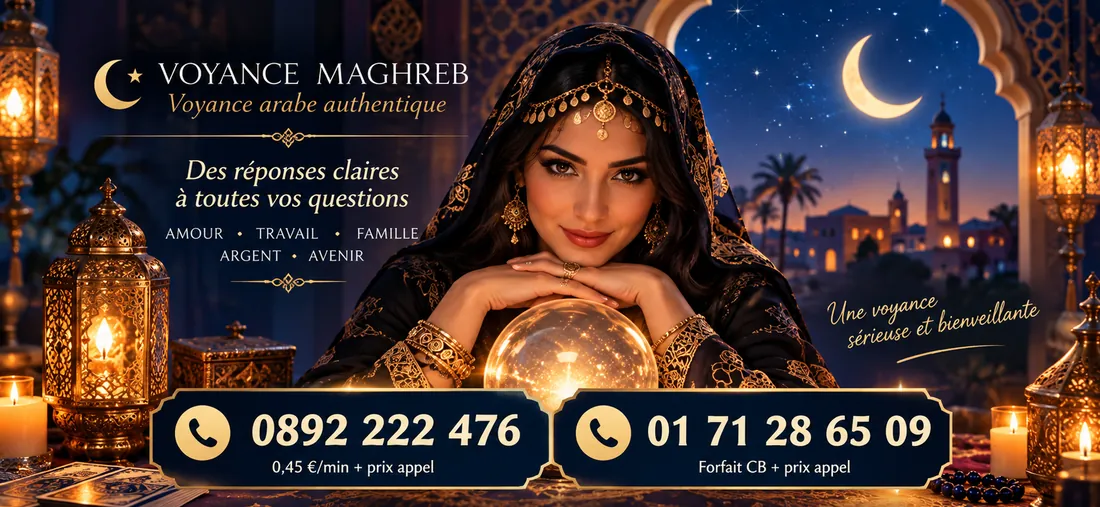 Voyance Maghreb, voyance arabe par téléphone : 0892 222 476 (0,45 €/min + prix appel) ou 01 71 28 65 09 (tarif du voyant par CB + prix appel)